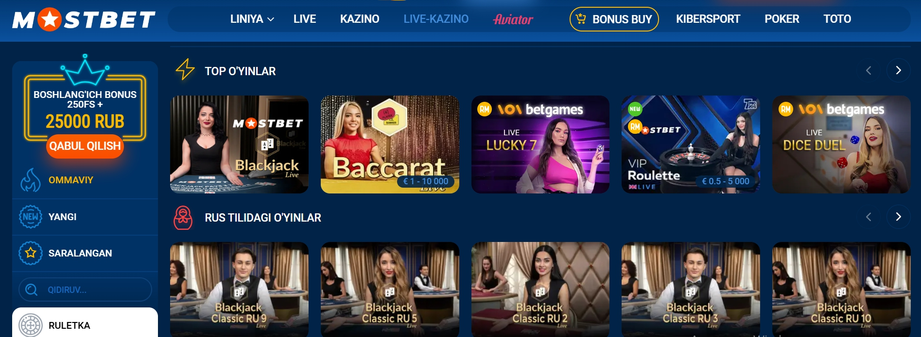 Mostbet kazino rasmiy veb-sayti