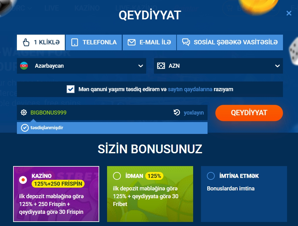 Promo kodu ilə qeydiyyat