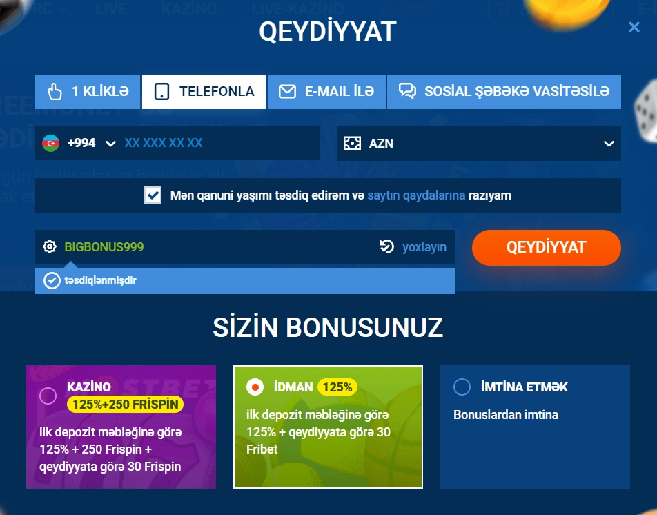 Telefonla qeydiyyat